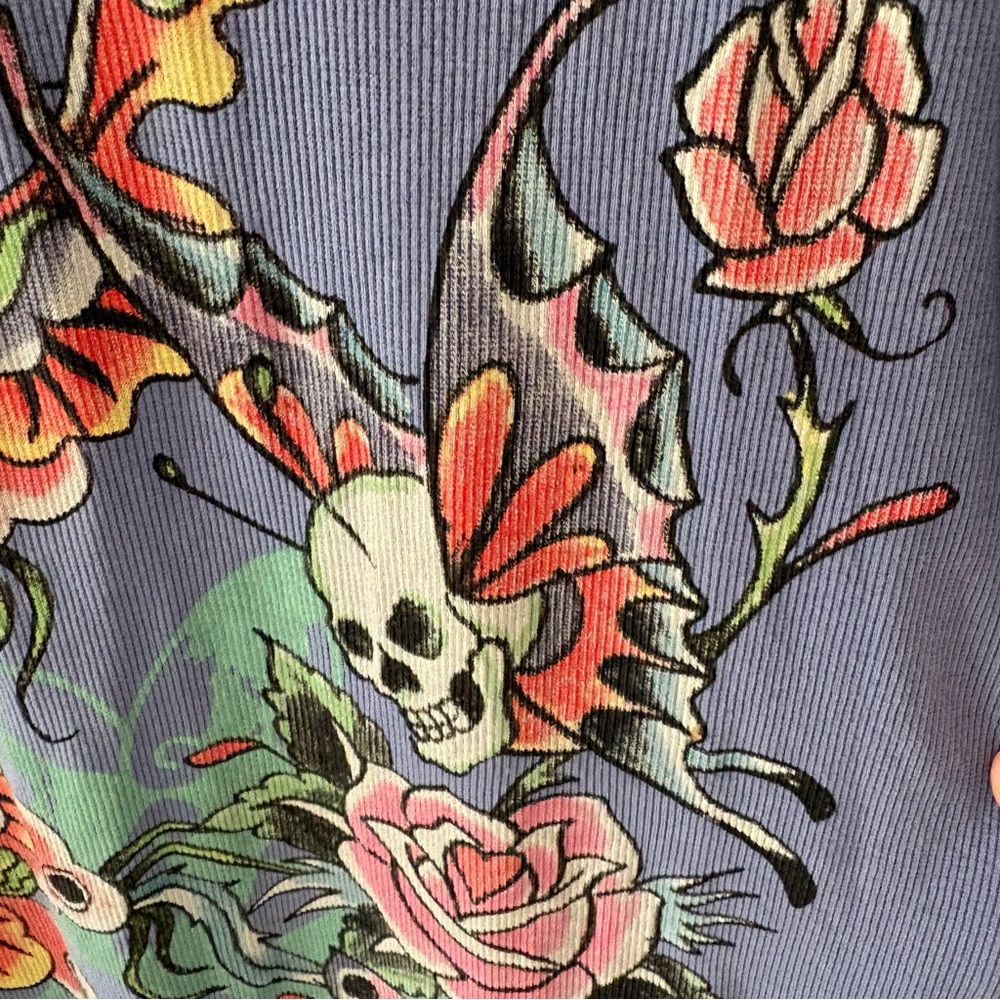 Ed Hardy Butterflies Rib Tank Dress in Pale Blue. Size XL. - Picture 8 of 12